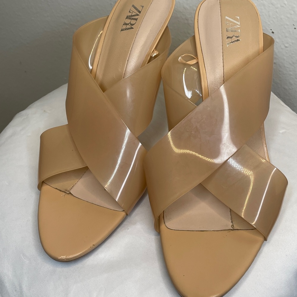 Zara High Heeled Vinyl Sandal Heels